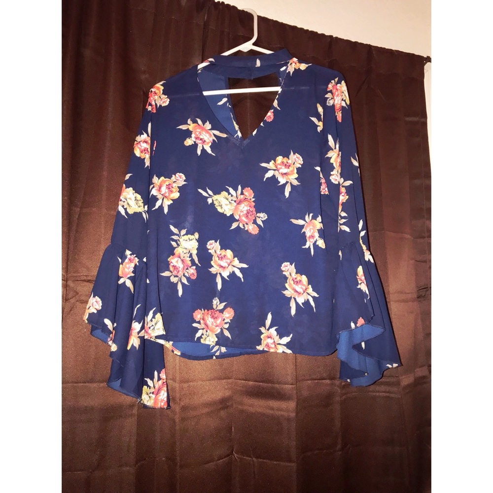 MARKED DOWN - Halter Blue Floral Blouse $8!